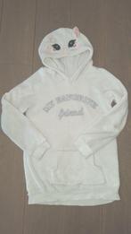 Witte hoodie met poes op kap maat 134/140, Kinderen en Baby's, Meisje, Trui of Vest, Ophalen of Verzenden, Zo goed als nieuw