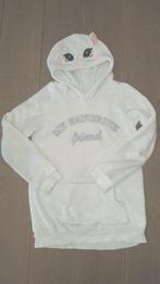 Witte hoodie met poes op kap maat 134/140, Kinderen en Baby's, Ophalen of Verzenden, Zo goed als nieuw, Meisje, Trui of Vest