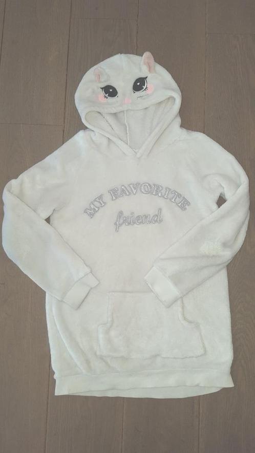 Witte hoodie met poes op kap maat 134/140, Enfants & Bébés, Vêtements enfant | Taille 134, Comme neuf, Fille, Pull ou Veste, Enlèvement ou Envoi