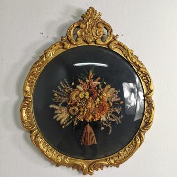 Vintage bolglas Queen Ann lijst, kunstbloemen, wanddecoratie