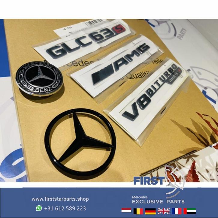 W253 GLC63 V8 4matic+ AMG COMPLETE LOGO SET ZWART EMBLEMEN S, Auto-onderdelen, Carrosserie, Mercedes-Benz, Gebruikt, Ophalen of Verzenden