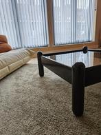Vintage vierkante salontafel met glazen blad, Maison & Meubles, Enlèvement, Comme neuf