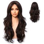 Luxe pruik lang haar met losse slag donkerbruin met highligh, Envoi, Neuf