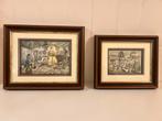 2 cadres Anton Pieck, Moins de 50 cm, Enlèvement ou Envoi, Comme neuf, Bois