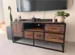 Mangohouten tv-meubel met metalen frame – industrieel, 25 à 50 cm, Moins de 100 cm, Comme neuf, 100 à 150 cm