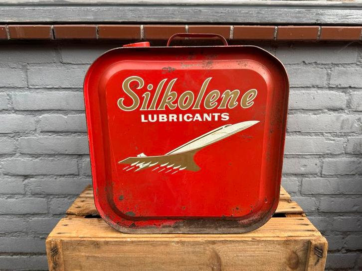 Silkolene groot oud olieblik / jerrycan, Verzamelen, Merken en Reclamevoorwerpen, Gebruikt, Gebruiksvoorwerp, Ophalen of Verzenden