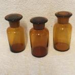 3 originele vintage Apotheek potten amberkleurig glas, Ophalen of Verzenden