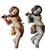 Paar putti engelen met fluit - 22 cm - Lindehout, Ophalen of Verzenden