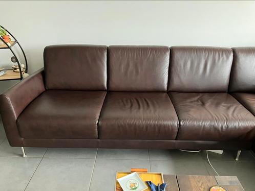 Lederen bank en dagbed, Huis en Inrichting, Zetels | Zetels, Gebruikt, Hoekbank, Vierpersoons of meer, Minder dan 75 cm, Leer