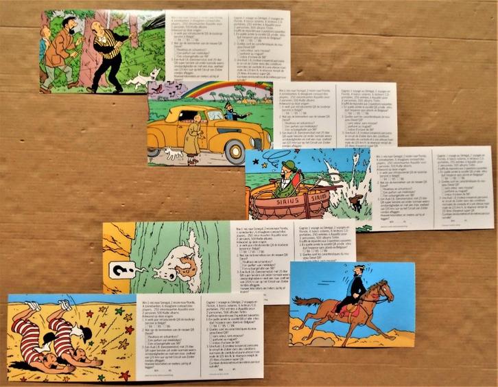 Kuifje - 6 Postkaarten Wedstrijd Q8 - 1988 - Hergé, Verzamelen, Stripfiguren, Zo goed als nieuw, Plaatje, Poster of Sticker, Kuifje