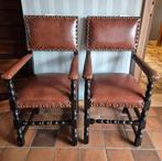Rustieke stoelen in leder + eik, Antiek en Kunst, Ophalen