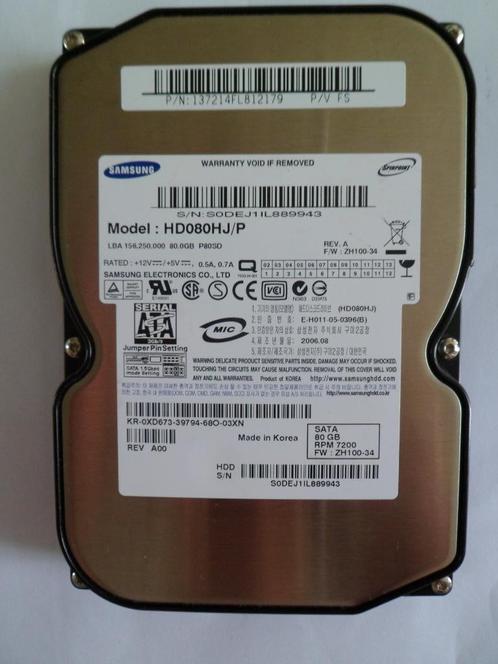 Harde Schijf Samsung 80GB, 8MB Cache, 3.5Inch, 7200RPM,, Computers en Software, Harde schijven, Gebruikt, Intern, HDD, SATA, Ophalen of Verzenden