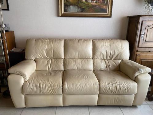 Driezit leder, met twee elektrische relaxen, Chateau D'Ax, Huis en Inrichting, Zetels | Zetels en Chaises Longues, Gebruikt, Driepersoons