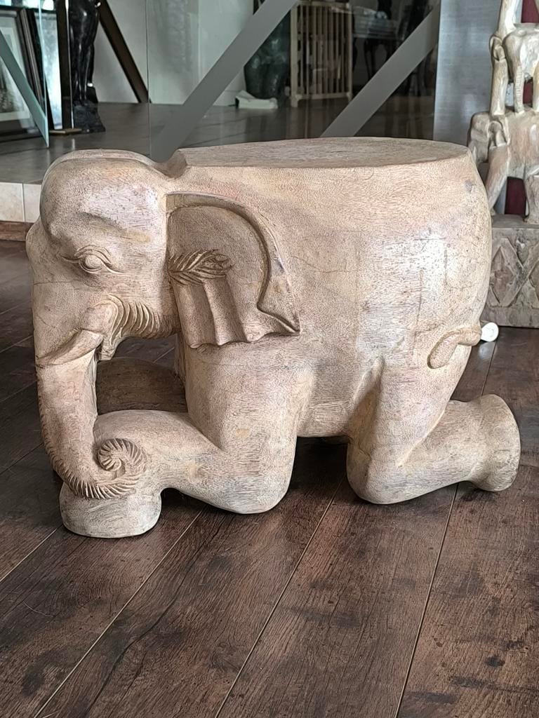 Massieve olifant/ olifantentafel / olifantenstoel, snijwerk, Ophalen