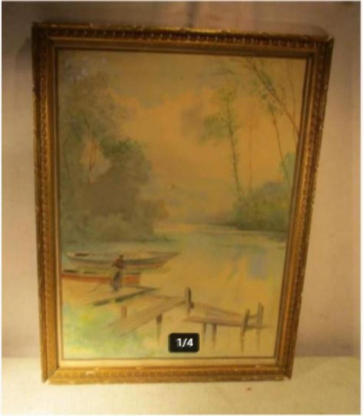 Mooi Oud Aquarel 'Vrouw aan de Steiger' - F Joseph, Antiek en Kunst, Kunst | Schilderijen | Klassiek, Ophalen of Verzenden