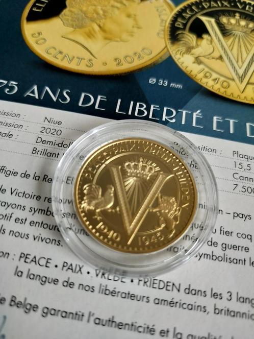 "75 ans de liberté et de paix" pièce commémorative., Timbres & Monnaies, Pièces & Médailles, Or, Enlèvement