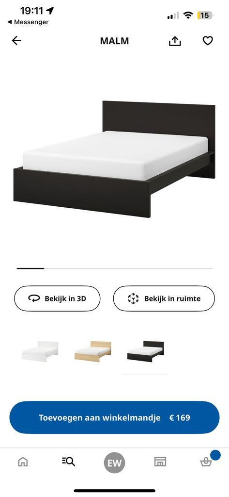 MALM bed 140x200 zwartbruin, Huis en Inrichting, Slaapkamer | Bedden, Gebruikt, Twijfelaar, 140 cm, 200 cm, Zwart, Ophalen