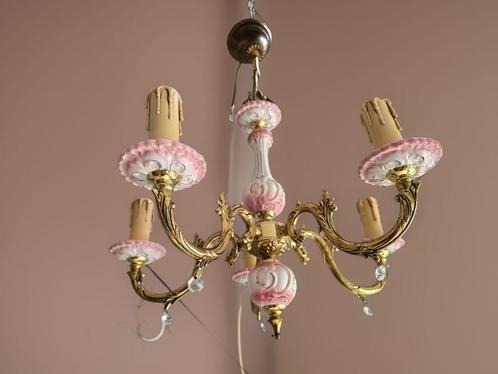 Prachtige Art Deco kroonluchter van brons en porselein ️, Huis en Inrichting, Lampen | Kroonluchters, Gebruikt, Metaal, Overige materialen
