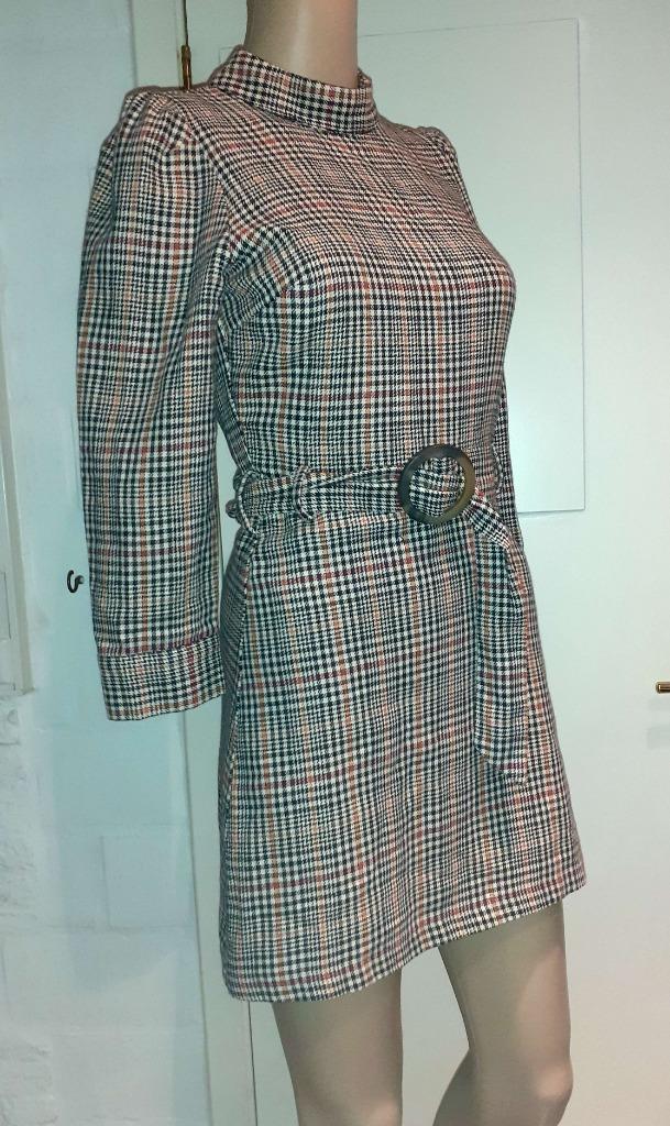 Korte jurk ruitjes Zara XS of 34, Kleding | Dames, Jurken, Nieuw, Maat 34 (XS) of kleiner, Bruin, Boven de knie, Verzenden
