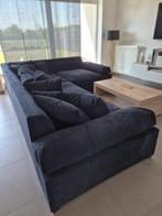 Moderne hoekzetel in ribfluweel + poef – nieuwstaat, Ophalen of Verzenden, Zo goed als nieuw, Vierpersoons of meer, Hoekbank