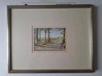 Gouache Bavo Mariman Landschap met hoge bomen en steenweg, Ophalen of Verzenden
