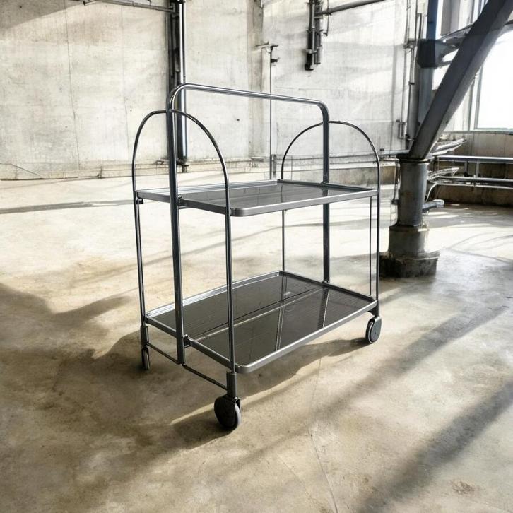 Vintage inklapbare bar cart / bijzettafel op wieltjes, Antiek en Kunst, Antiek | Overige Antiek, Ophalen of Verzenden