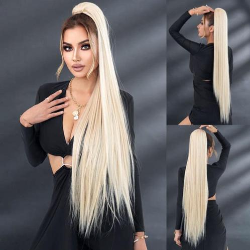Paardenstaart steil haar lichtblond mix 90 cm lang, Handtassen en Accessoires, Uiterlijk | Haarverzorging, Nieuw, Pruik of Haarverlenging