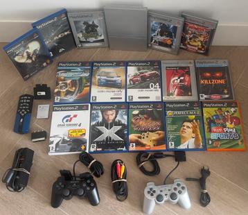Sony PlayStation2 Slim Console + 2 Controllers + 14 Games beschikbaar voor biedingen