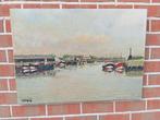 oud schilderij Clocquet haven Nieuwpoort, Ophalen of Verzenden