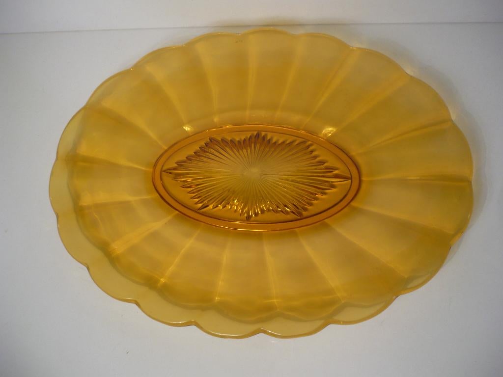 XXL art deco schaal / schotel Val Saint Lambert Amber Noémi, Antiquités & Art, Antiquités | Verre & Cristal, Enlèvement ou Envoi