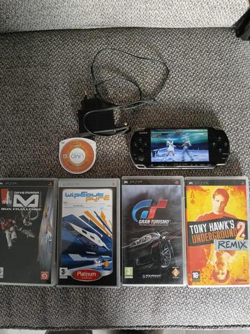 psp 3000 slim black +  6 games +adapter beschikbaar voor biedingen