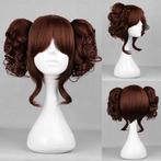 Carnaval pruik met 2 staartjes op klem kastanje bruin, Verzenden, Nieuw