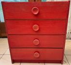 Commode rouge vintage, 3 ou 4 tiroirs, 25 à 50 cm, 50 à 100 cm, Vintage sixties