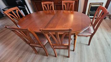 Table extensible avec 6 chaises, 150 à 200 cm, Cinq personnes ou plus, Cerisier, Comme neuf