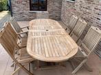 Grote teak tuintafel + 7 tuinstoelen, Tuin en Terras, Tuintafels, Ophalen, Gebruikt, Ovaal, Teakhout