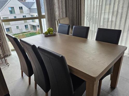 eetplaats met kast, uittrekbare tafel + 6 stoelen, Huis en Inrichting, Tafels | Eettafels, Zo goed als nieuw, 50 tot 100 cm, 200 cm of meer
