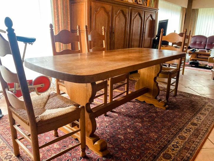 Massief eiken eetkamer + 6 stoelen – TOP staat, Maison & Meubles, Salles à manger complètes, Comme neuf, 4 à 6 chaises, Enlèvement