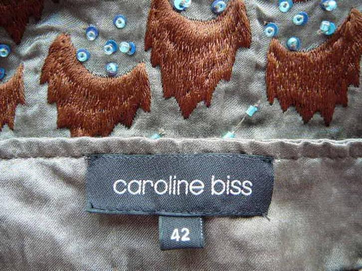Caroline Biss bruin rokje met pareltjes en borduursels, Kleding | Dames, Rokken, Nieuw, Maat 42/44 (L), Overige kleuren, Knielengte