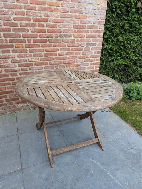 Inklapbare ronde teak tuintafel, Tuin en Terras, Tuintafels, Zo goed als nieuw, Rond, Ophalen