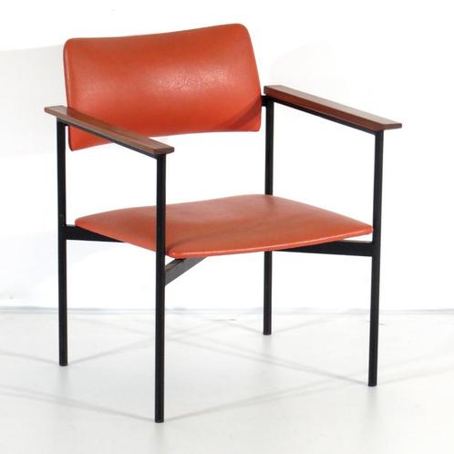 Vintage stoel fauteuil oranje skaileer zwart metalen frame, Huis en Inrichting, Zitzakken, Zo goed als nieuw, Zwart, Ophalen of Verzenden