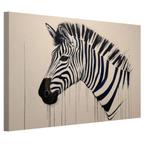 Zebra zwart wit portret canvas 60x40cm - 18mm., Minder dan 50 cm, Nieuw, Print, 50 tot 75 cm