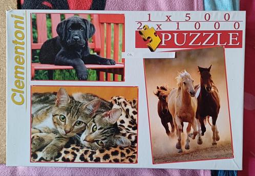 3 puzzels (1500st - 21000st) Hond - Katten - Paarden, Hobby en Vrije tijd, Denksport en Puzzels, Gebruikt, 500 t/m 1500 stukjes