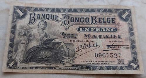 1 Franc 1914 (Matadi) Belgisch Congo, Postzegels en Munten, Bankbiljetten | België, Los biljet, Ophalen of Verzenden