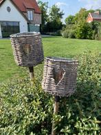 Rieten kandelaar 2 stuks met groot theelicht, Huis en Inrichting, Woonaccessoires | Kandelaars en Kaarsen, Ophalen, Zo goed als nieuw