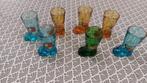 Set van zeven vintage druppelglazen in verschillende kleuren, Antiek en Kunst, Ophalen of Verzenden
