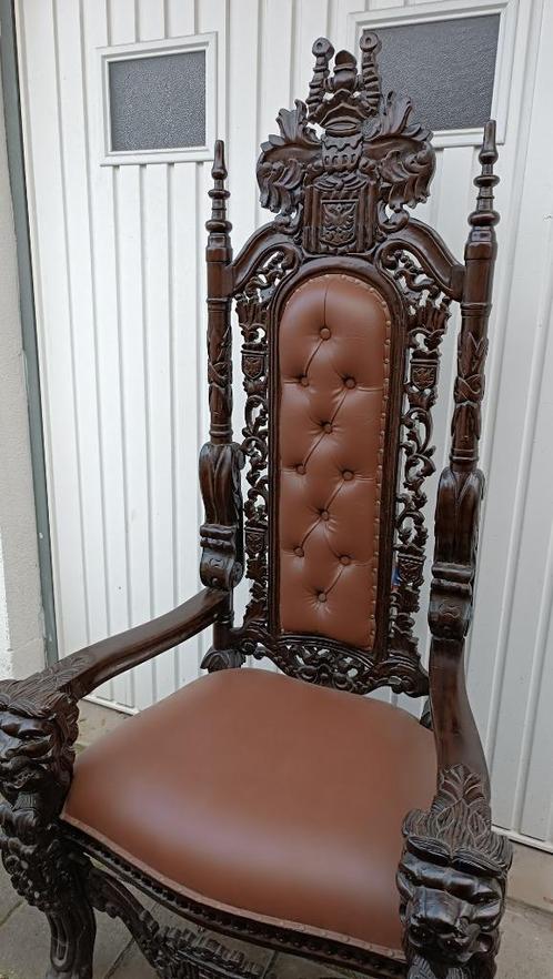 Fauteuils antiques/anciens à l'état neuf (2 pièces), Huis en Inrichting, Fauteuils, Zo goed als nieuw, Hout, Leer, Ophalen of Verzenden
