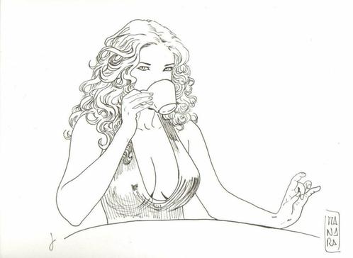 Milo Manara chinese inkt tekening 'MIEL' - getekend 30x24cm, Antiquités & Art, Art | Dessins & Photographie, Envoi