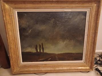 Schilderij op doek somber landschap met 3 bomen beschikbaar voor biedingen