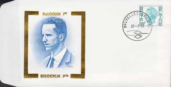 1980 - BELGIQUE - FDC Roi Baudouin [Y&T 1949] + BRUXELLES, Timbres & Monnaies, Timbres | Europe | Belgique, Non oblitéré, Oblitération 1er jour