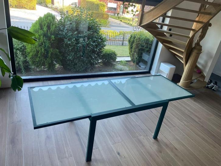 Glazen eettafel, Huis en Inrichting, Tafels | Eettafels, Gebruikt, 50 tot 100 cm, 200 cm of meer, Vijf personen of meer, Rechthoekig